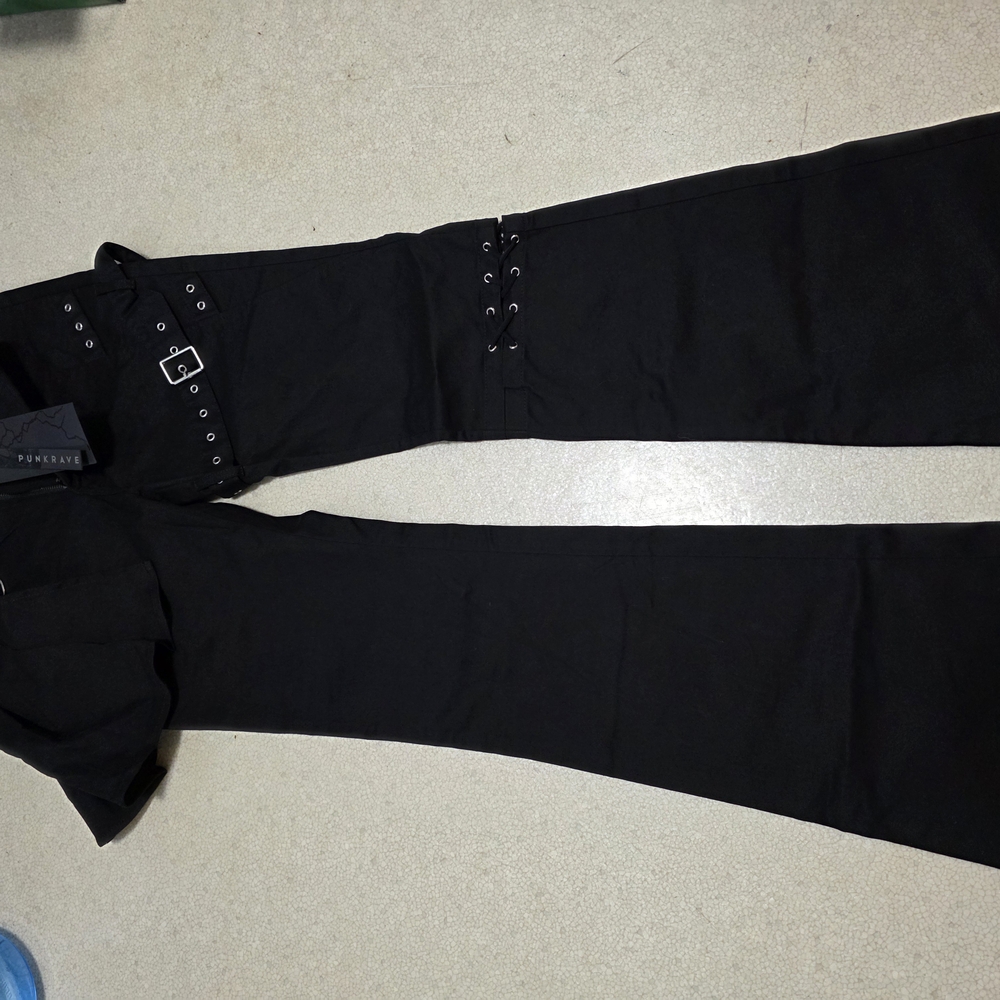 Punk Rave Black Boot Cut Flare Pants-skirt Detail- Sz L NWT